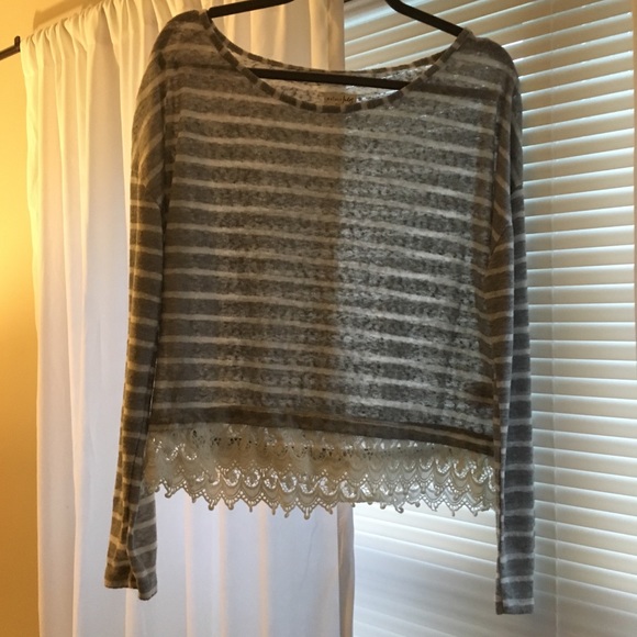 Maison Jules Tops - Gray/White Striped Sweater Shirt Medium